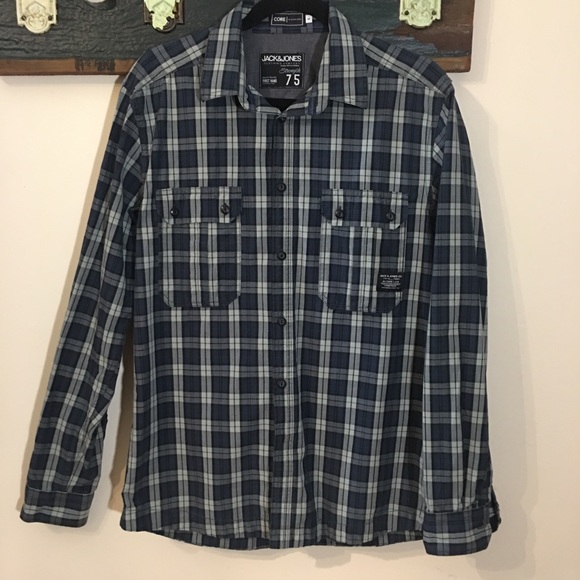 Core by Jack and Jones Munix Blue Plaid Button-Down Shirt Size Large - Picture 2 of 11